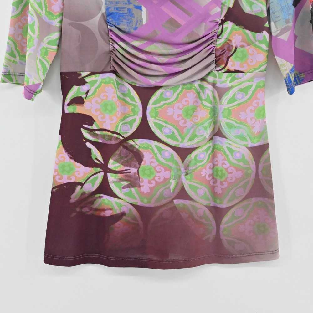 Save The Queen Floral Ruched Top Womens Size M Purple Green Italy Y2K Maximalist - Picture 11 of 15